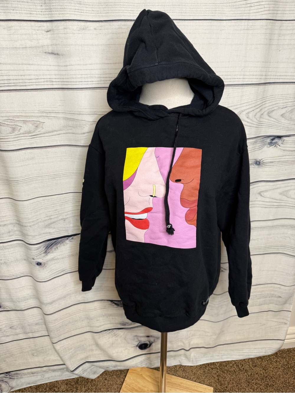 Pull&Bear Black hoodie with Hot Pink 'SEX EDUCATION' colorful art